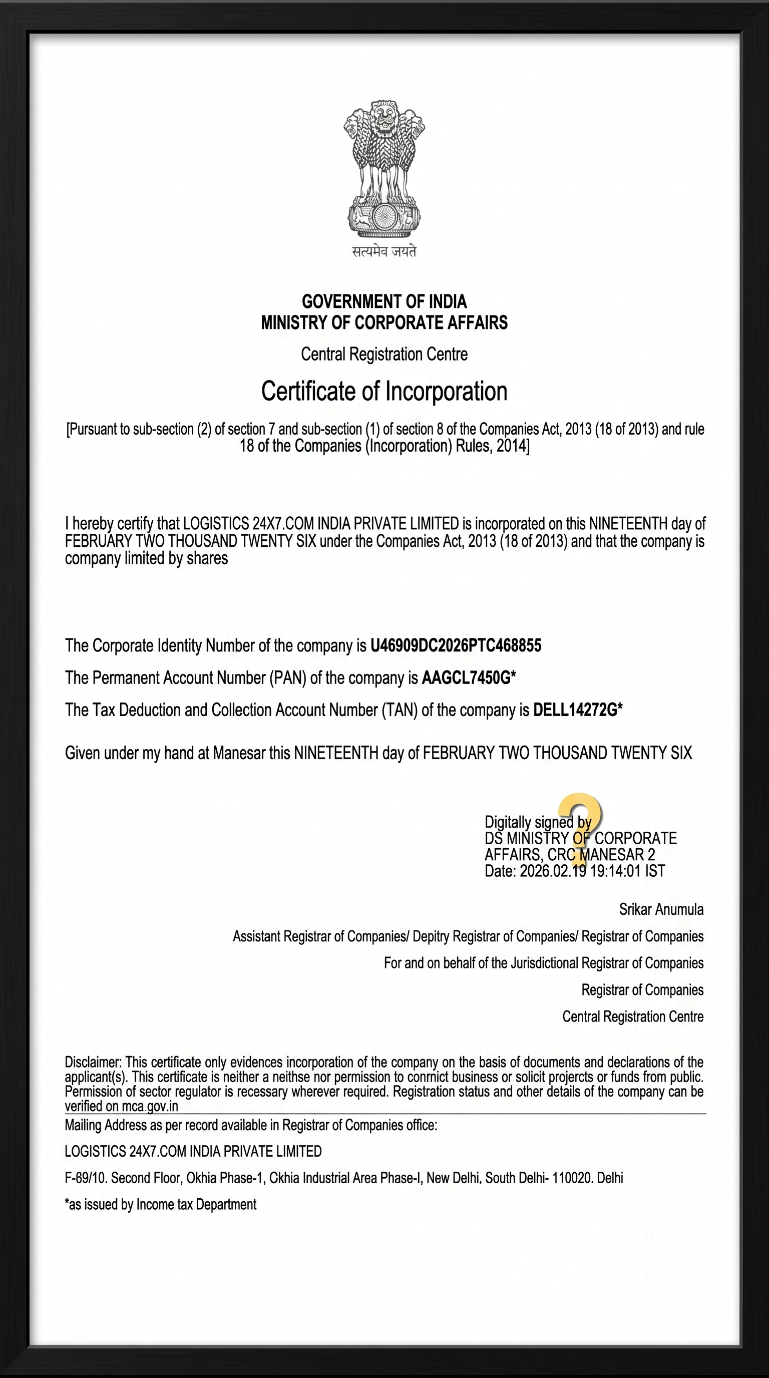 Certificate of Incorporation